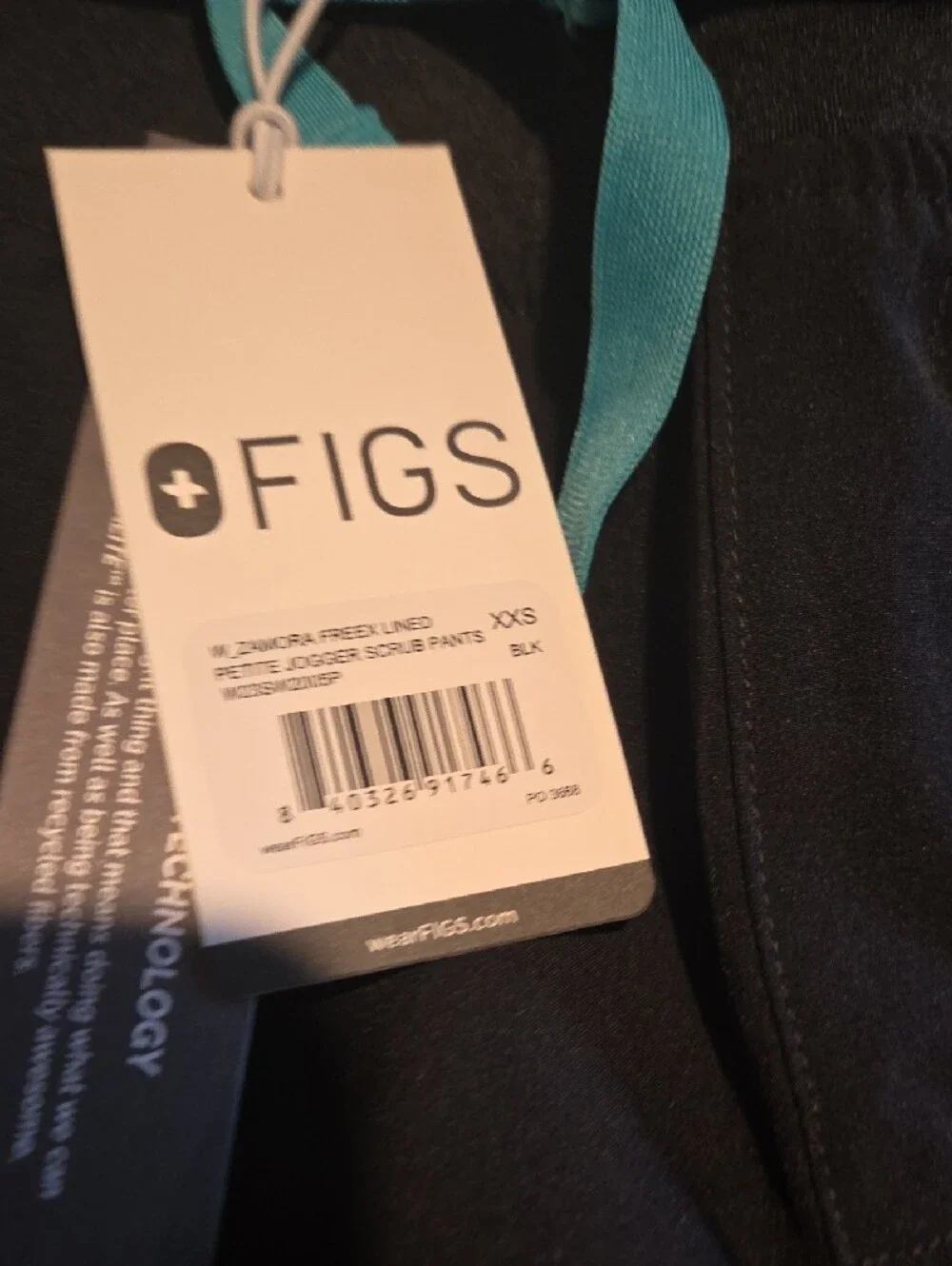 FIGS Black Jogger Pants with Teal Drawstring